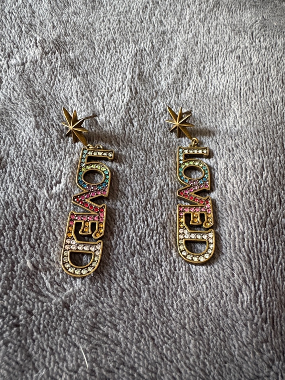 Gucci Rainbow Crystal "LOVED" Star Drop Earrings - Authentic